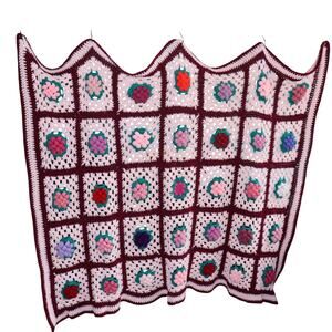 Vintage Crochet Granny Square Blanket 60x50 3D Flower Throw